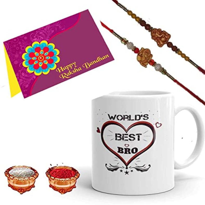 Sawardawalas Designer Rakhi With Rakshabandhan Special Ceramic Coffee Mug And Roli Chawal Gift Set Of 2 (Multicolour, 325 Ml)