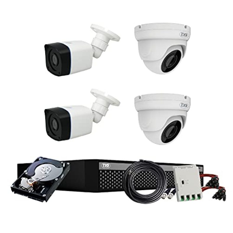 Tvs Electronics Full Hd 2Mp Cameras Combo Kit 4Ch Full Hd Dvr + 2 Dome Cameras + 2 Bullet Cameras + 1 Tb Hard Disc + Wire Roll + Supply & All Required Connectors