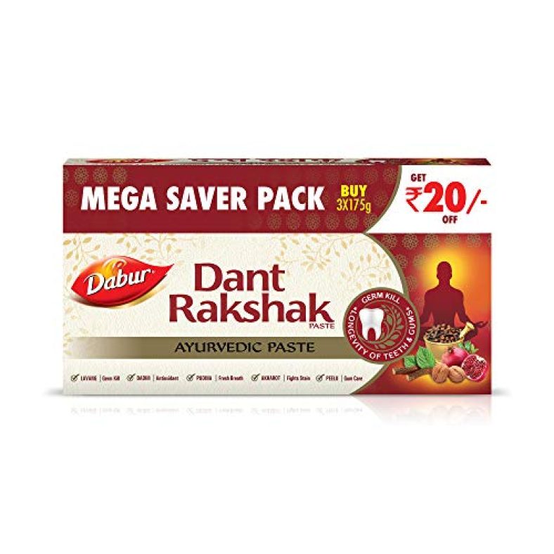 Dabur Dant Rakshak Ayurvedic Paste – With Goodness Of 32 Ayurvedic Herbs For Germ Kill & Longevity Of Teeth & Gums – 175G (Pack Of 3)