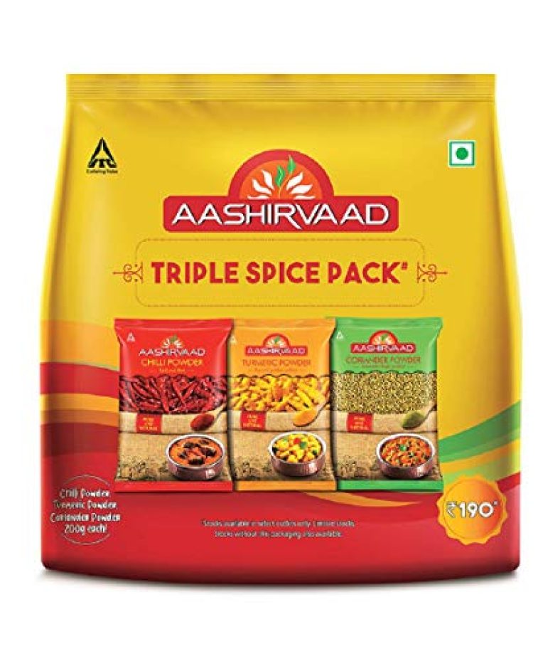 Aashirvaad Spices Combo Pack (Chilli 200G Turmeric 200G Coriander 200G)