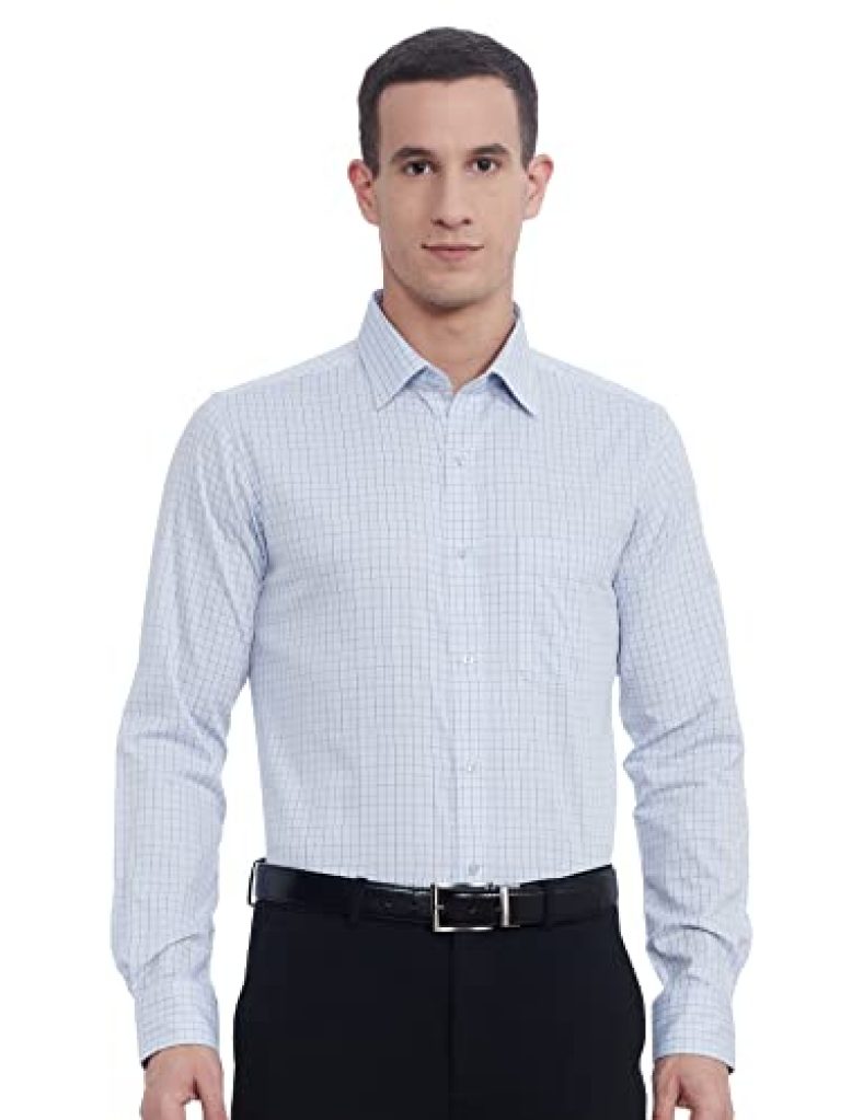 Raymond Men’S Checkered Slim Shirt (Rmsv11201-B2_Blue L)