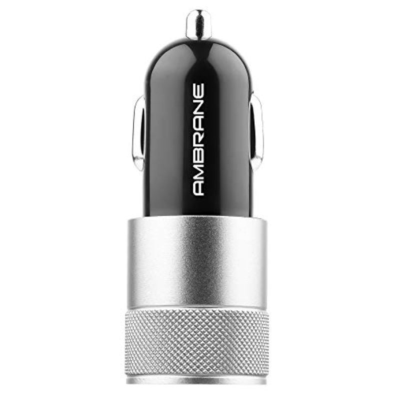 Ambrane 2.4A Dual Port Car Charger For All Smartphones (Acc-74-M, Black & Silver)