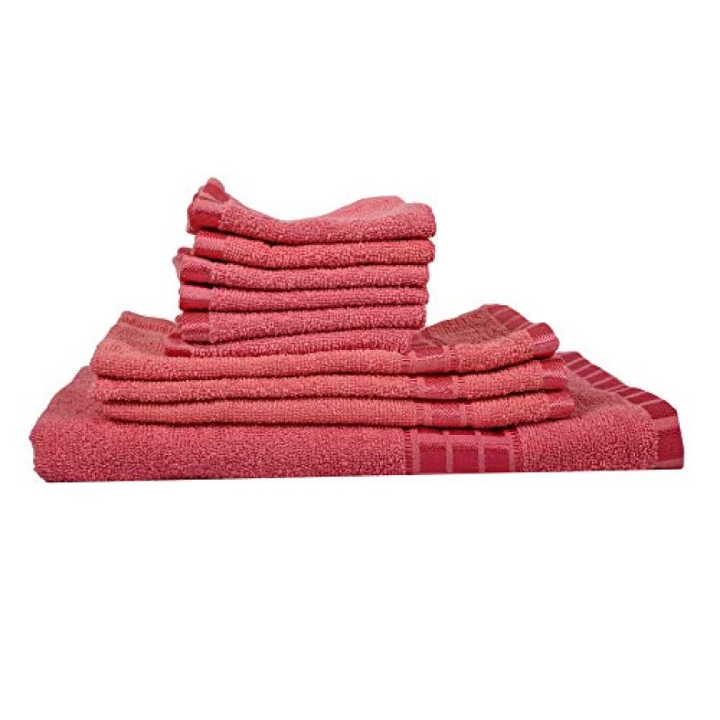 Eurospa Set Of 10 Cotton Bath + Hand + Face Towel Set Pink