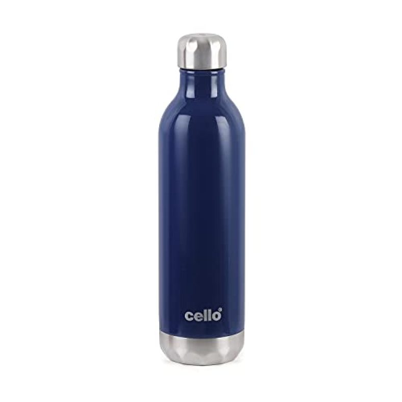 Cello Slender Stainless Steel Double Walled Water Bottle, Hot And Cold, 900Ml, 1Pc, Blue, Large (Clo_Ss_Slndr_900Ml_Blu)