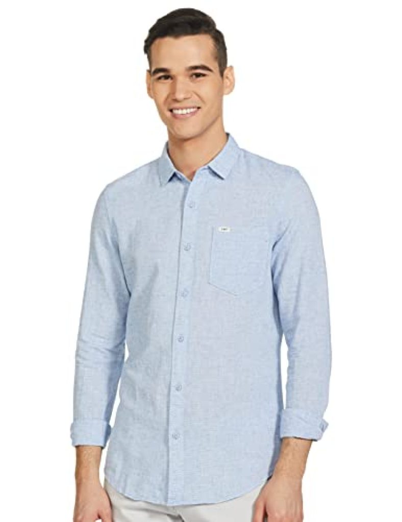 Lee Men’S Solid Slim Shirt (Lmsh001554_Blue Small)