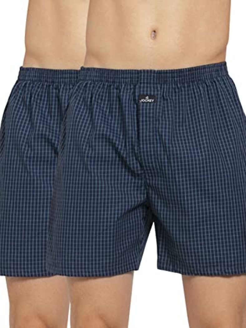 Jockey Men’S Cotton Boxer Shorts (Pack Of 2) (1222-0210-Asstd Assorted S_Assorted Colour_S)