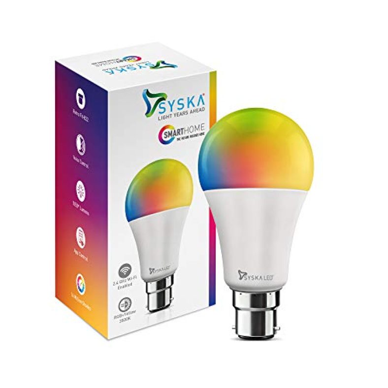 Syska 12-Watt B-22 Wi-Fi Enabled Smart Led Bulb (16 Million Colors With Warm White/Neutral White/ Natural White) (Compatible With Alexa & Google Assistant) (Ssk-Smw-12W-5C)