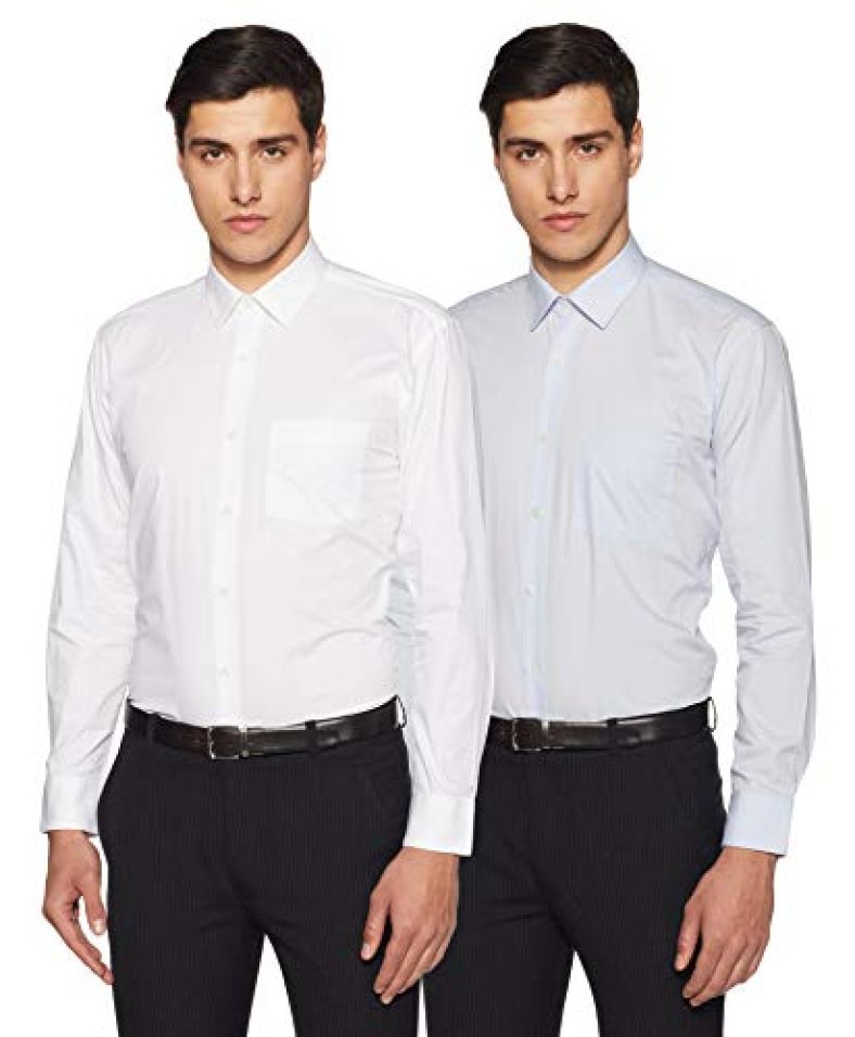 Amazon Brand – Symbol Men’S Solid Regular Fit Full Sleeve Cotton Formal Shirt (Combo Pack Of 2) (Ss18-Smfs-228_White & Sky_39)