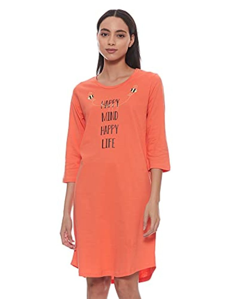 Amazon Brand – Eden & Ivy Cotton Graphic Print Knee Length Women’S Nightdress Regular (Ei-Aw20Dr01-Somm-08_Red_Xs)