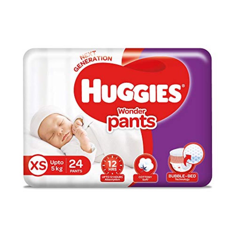Huggies Wonder Pants Extra Small / New Born (Xs / Nb) Size Diaper Pants, 24 Count, With Bubble Bed Technology For Comfort For Kids