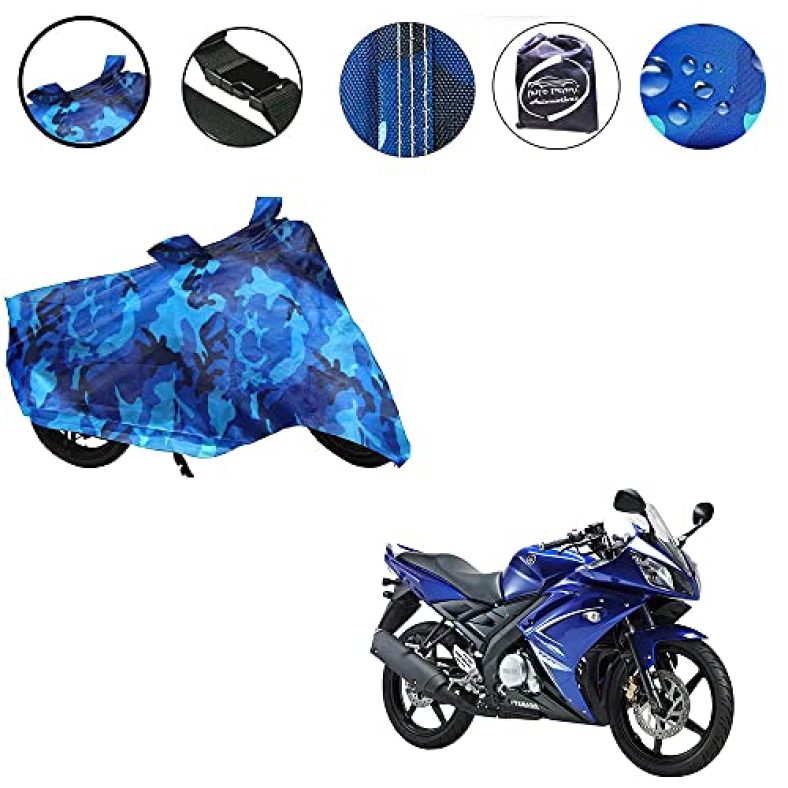 Auto Pearl Bike Body Cover With Mirror Pockets, Buckle Belt, Carry Bag Compatible With Yamaha Yzf R15 (Ocean Blue)