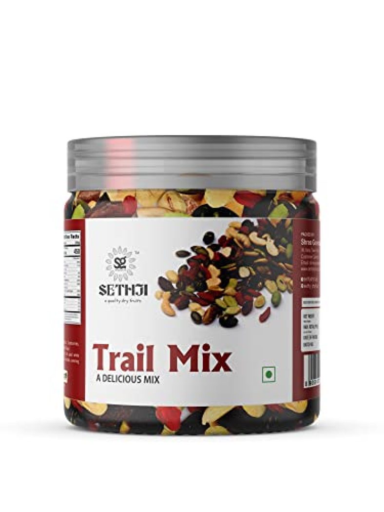 Sethji Trail Mix Dry Fruits, Nuts, Seeds & Berries Jar Pack(250G) – Almonds, Cashews, Black Raisins, Cranberries, Pumpkin Seeds, And Sunflower Seeds, Family Pack Of 1 For Any Time Snacks For All