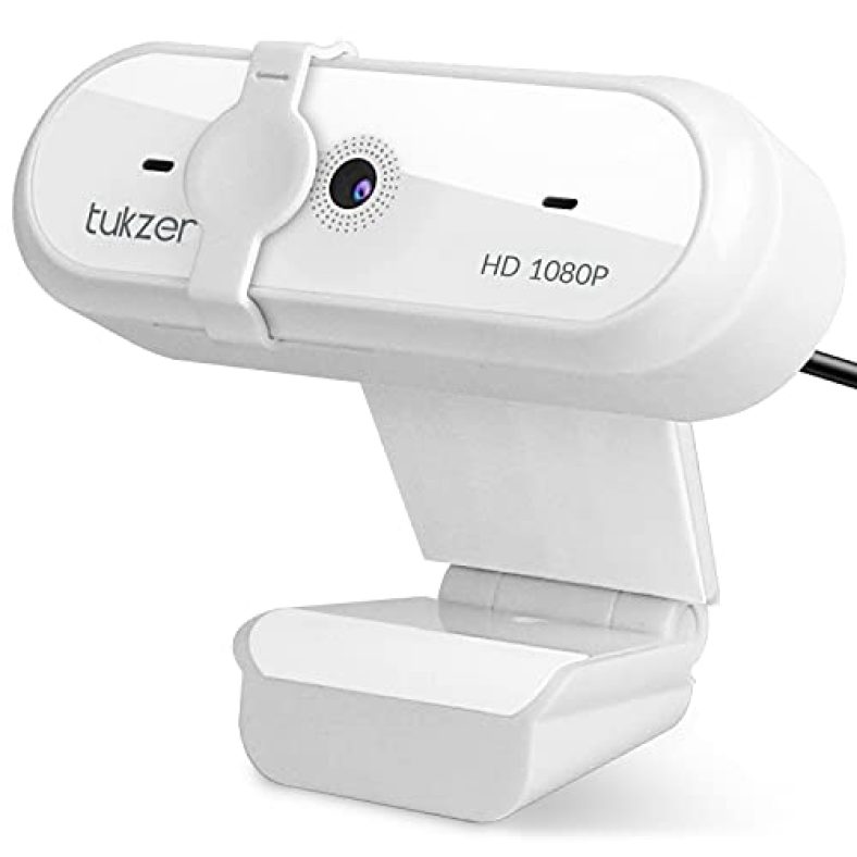Tukzer 2.1 Mp Full Hd 1080P Web Camera, Cmos Webcam With Microphone| Privacy Cover| Auto-Focus| 360° Rotatable, Tripod Ready Mount | Plug-N-Play Usb For Windows, Mac (C02-White)