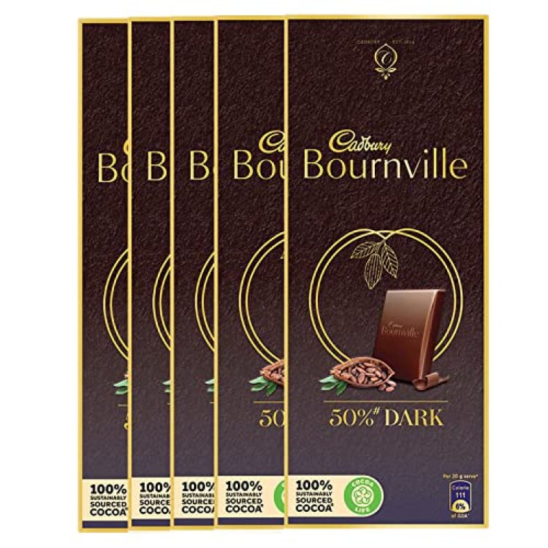 Cadbury Bournville Rich Cocoa Dark Chocolate Bar, 80 Gm (Pack Of 5)