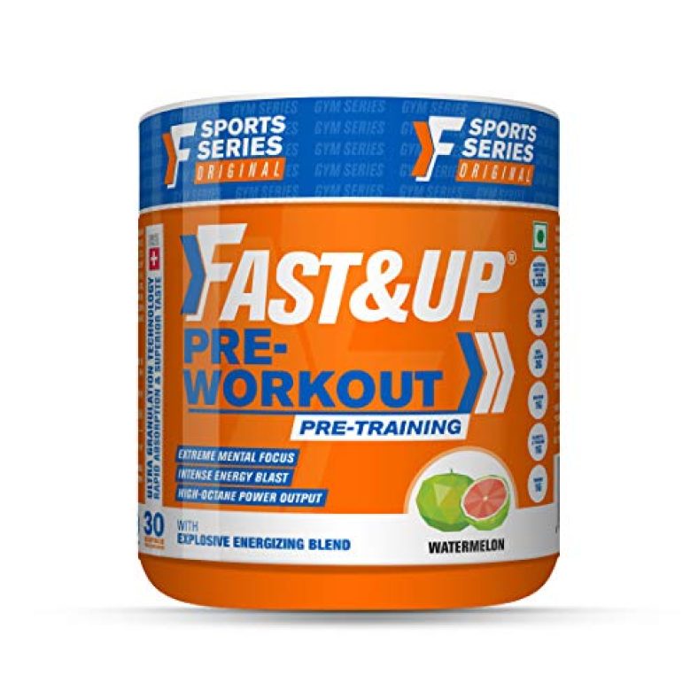 Fast&Up Pre-Workout Supplement (30 Servings, Watermelon Flavour) | Pre Workout Supplement For Men & Women With B-Alanine, Creatine, Taurine For Performance & Energy Boost