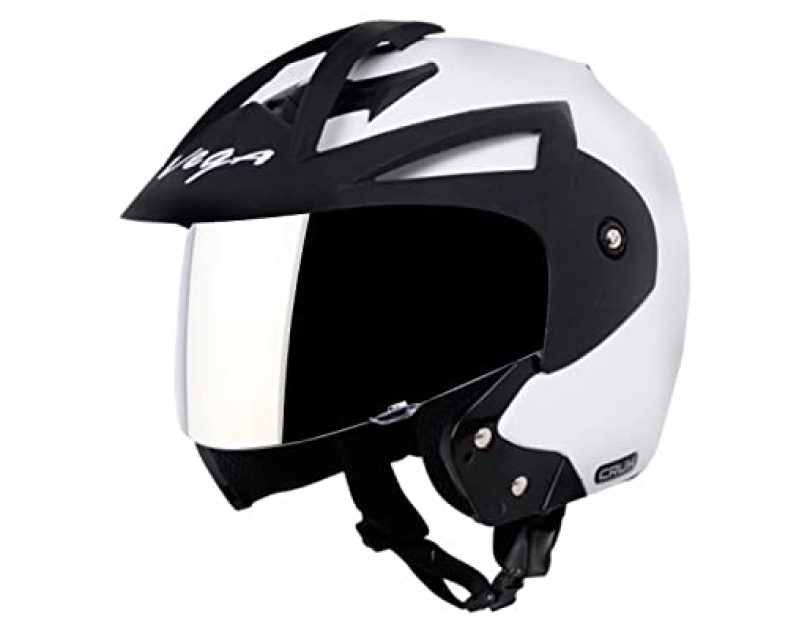 Vega Crux Open Face White Helmet With Clear Visor And Extra Mercury Visor-L