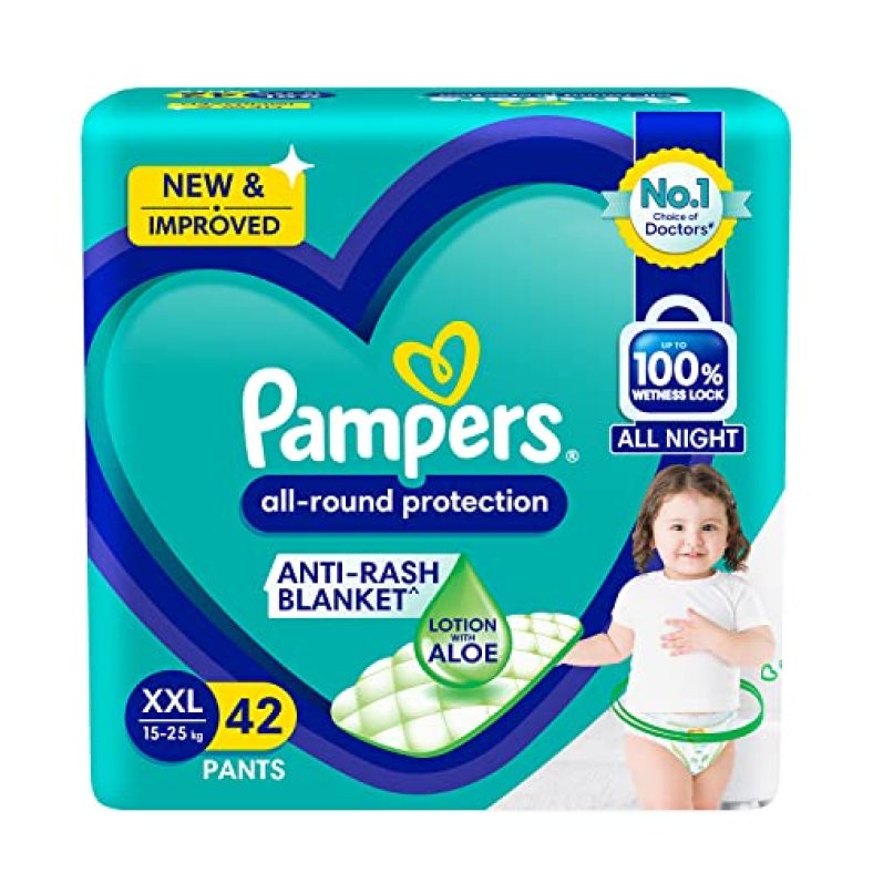 Pampers All Round Protection Pants, Double Extra Large Size Baby Diapers (Xxl) 42 Count, Anti Rash Diapers, Lotion With Aloe Vera