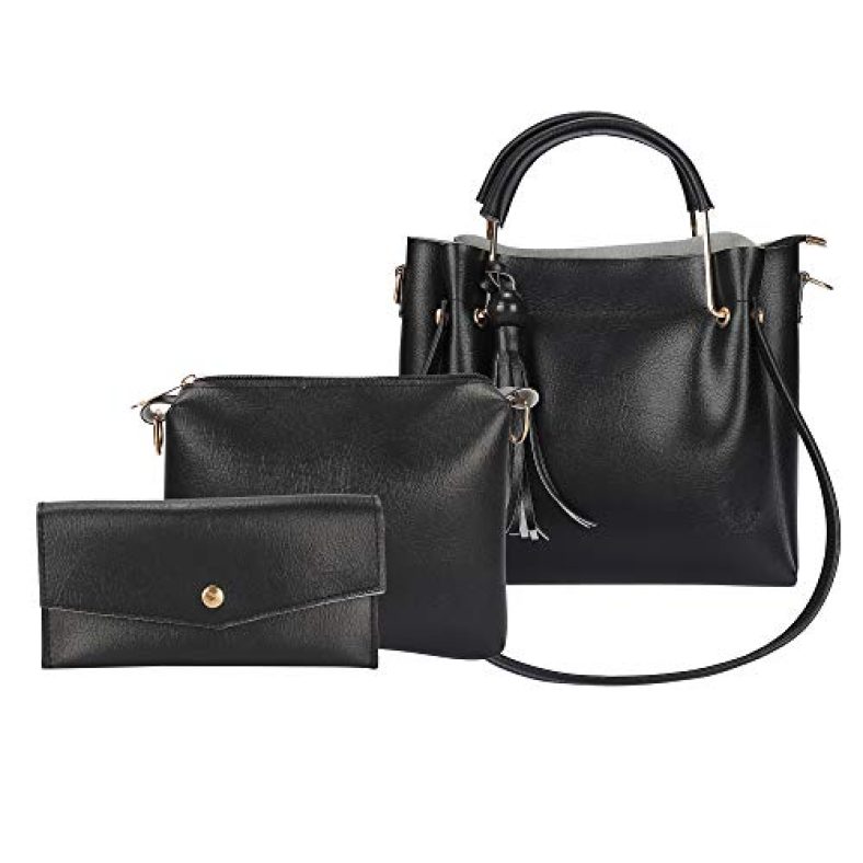 Brisfine Stylish Latest Handbag For Women Black Color Combo Of 3 (Cmb-Hb_Slg_Clt-Blk)