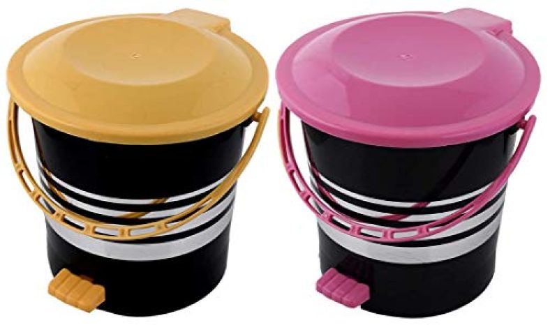 Kuber Industries 2 Pieces Plastic Dustbin Garbage Bin With Handle,5 Liters (Yellow & Pink) -Ctktc037988