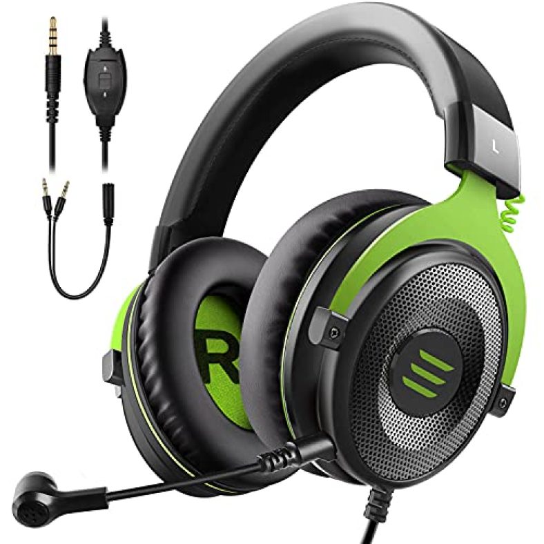 Eksa E900 Wired Stereo Gaming Headset-Over Ear Headphones With Noise Canceling Mic, Detachable Headset Compatible With Ps4, Ps5, Pc, Laptop (Green)