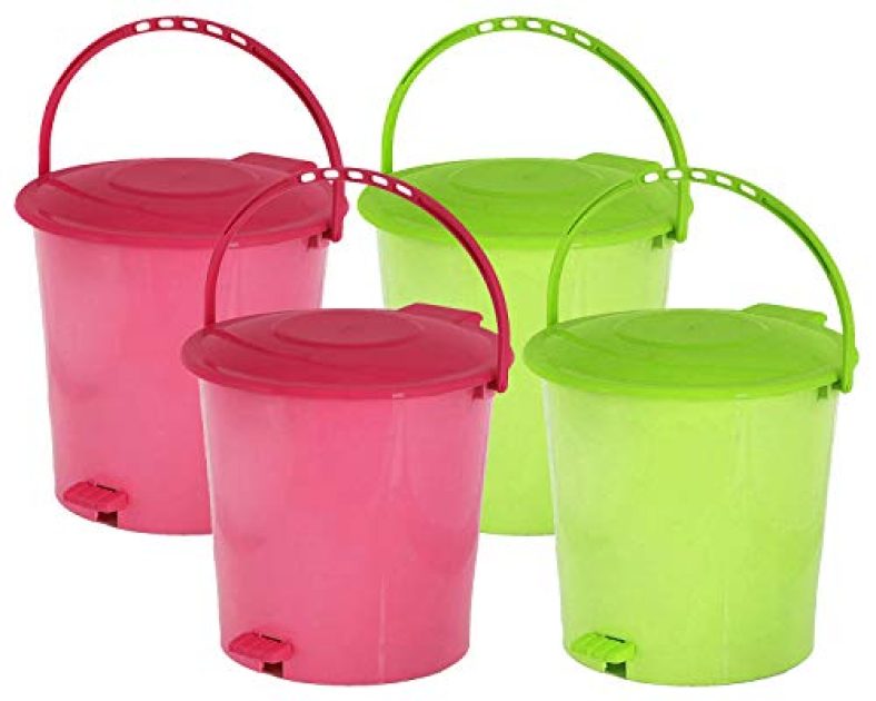 Kuber Industries 4 Pieces Ultra Plastic Garbage Waste Pedal Dustbin For Home, Office With Handle, 5 Liters (Pink & Green)-Kubmart3066