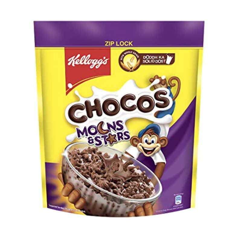 Kellogg’S Chocos Moons & Stars, With Whole Grain, Source Of Fibre, High In Calcium & Protein, With 1