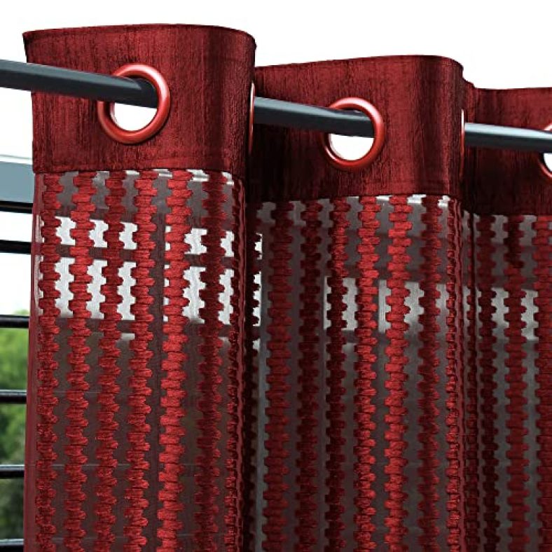 Story@Home Sheer Long Door Curtains Linen Look Semi Transparent Voile Grommet Elegance Curtains For Living Dining Room, Bedroom Drapes (9 Feet, Set Of 4 Panels, Red)