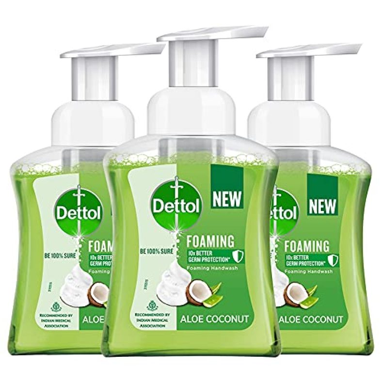 Dettol Foaming Handwash Pump – Aloe Coconut (Pack Of 3-250Ml Each) | Rich Foam | Moisturizing Hand Wash | Soft On Hands