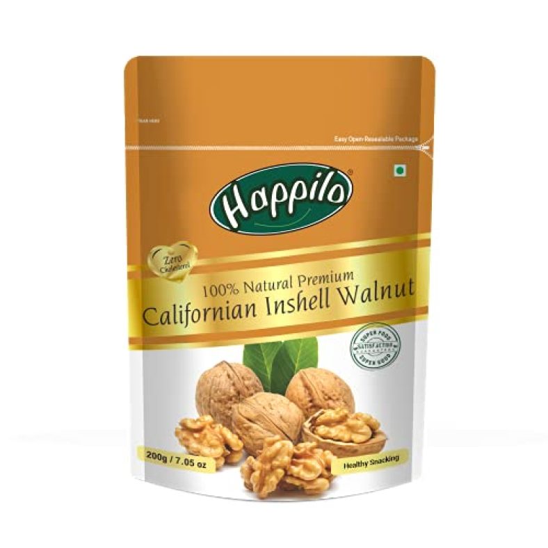 Happilo 100% Natural Californian Inshell Dried Walnut 200G | Premium Akhrot Giri | High In Protein & Iron | Low Calorie Nut