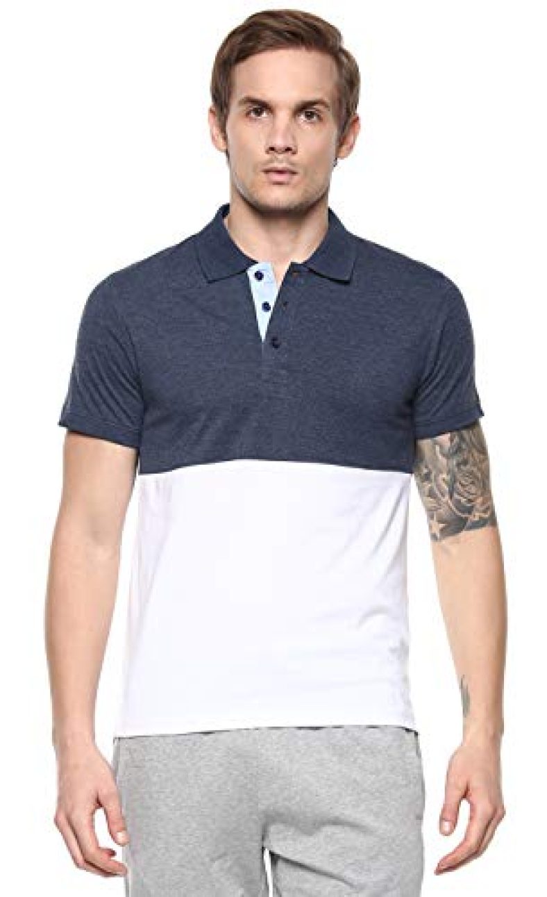American Crew Men’S Polo T-Shirt (Bright White & Navy Melange-Ac833-L)