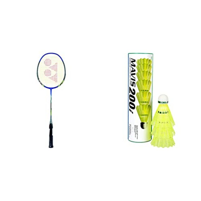 Yonex Nano Ray 6000I Aluminum-Alloy Strung Badminton Racquet (Blue) With Full Cover & Mavis 200I Nylon Shuttle Cock, Pack Of 6 (Yellow)