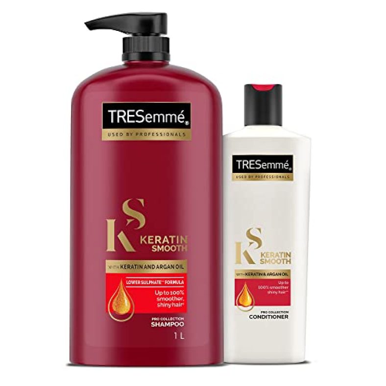 Tresemme Keratin Smooth Shampoo 1L + Conditioner 335Ml | With Keratin And Argan Oil | For Salon Smooth Hair At Home | Used By Professionals