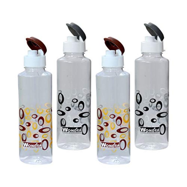 Wonder Plastic Prime Polo Fridge Bottle Set, 4 Pcs Bottle 800 Ml, Grey Brown Color, Made In India