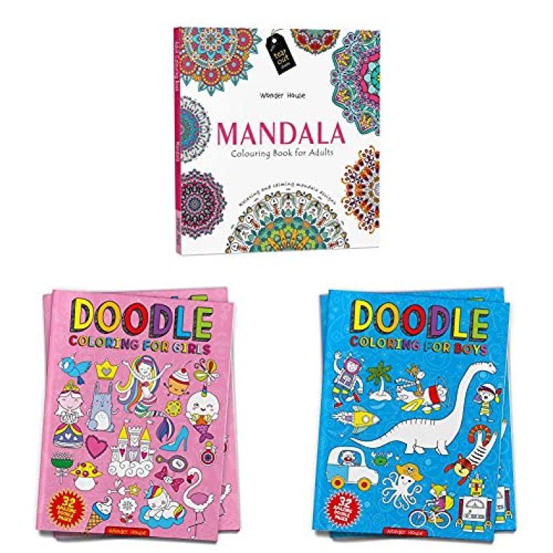 Mandala: Colouring Books For Adults With Tear Out Sheets (Adult Colouring Book)+Doodle Coloring For Girls (Doodle Coloring Books)+Doodle Coloring For Boys (Doodle Coloring Books)(Set Of 3Books)