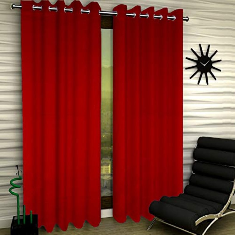 Heart Home Zig Zag Design 2 Pieces Sheer Door Curtains Linen Look Semi Transparent Voile Grommet Elegance Curtains For Living Dining Room, Bedroom Drapes 48 X 84 Inch Long, (Red) – Cthh7330,Standard