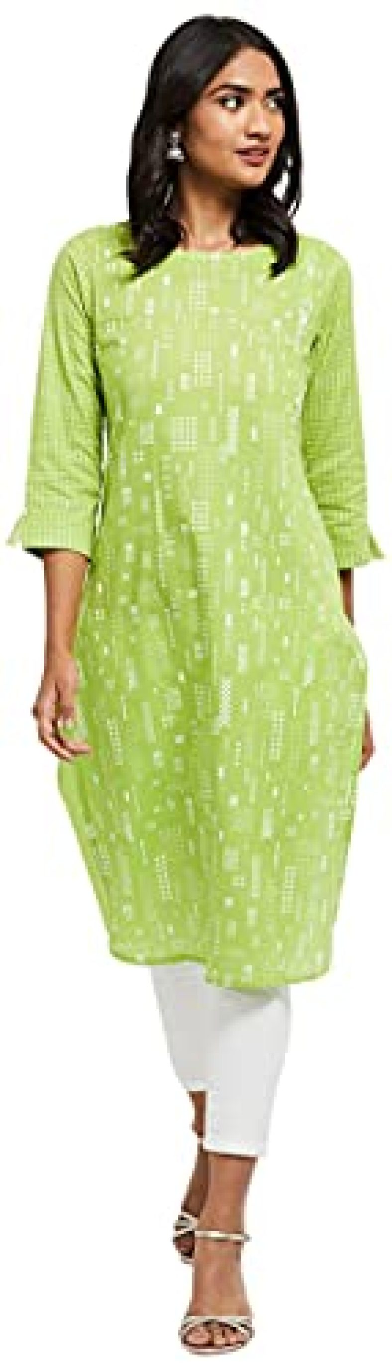 Max Women Printed Straight Kurta (Aeamsp20Pi21_Green_S)