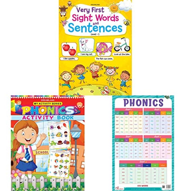 Very First Sight Words Sentences Level – 1+My Activity- Phonics Activity Book+Phonics – Thick Laminated Preschool Chart(Set Of 3 Books)