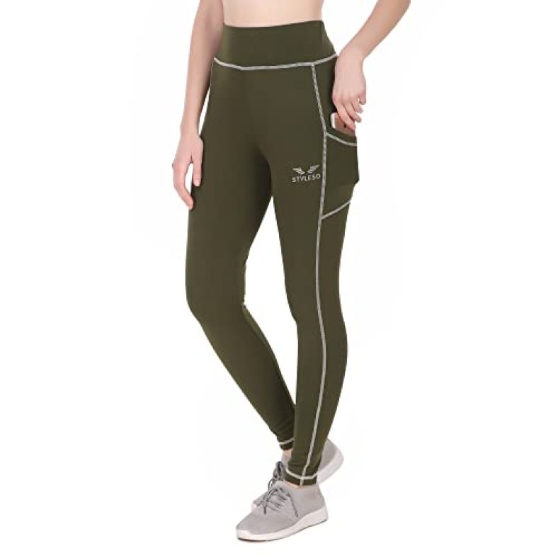 Styleso Yoga Pants For Women High Waisted Stretchable Workout Jeggings With Pockets. (Xxl, Olive)