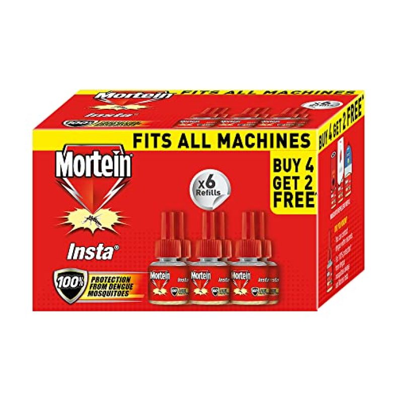 Mortein Insta5 Mosquito Repellent Liquid Refill – 45Ml X 6 (Buy 4 Get 2 Free) | 100% Protection From Dengue Mosquitoes