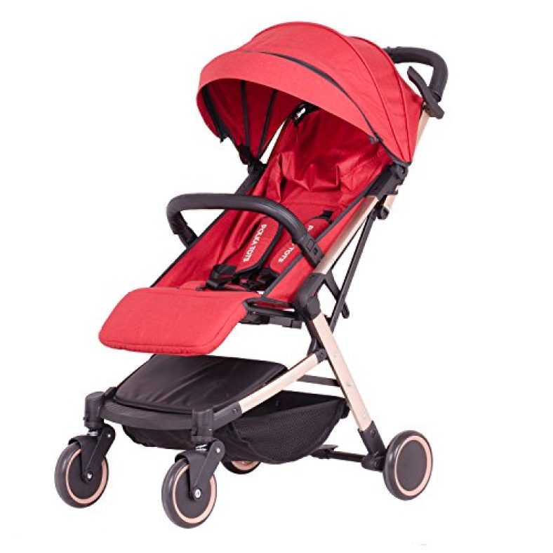 Polka Tots Baby Stroller And Pram For Baby/Kids-Lightweight Travel Stroller (Red) – Leather Soft, Comfortable, Shockproof, Compact Finish Stroller Trolley And Pram