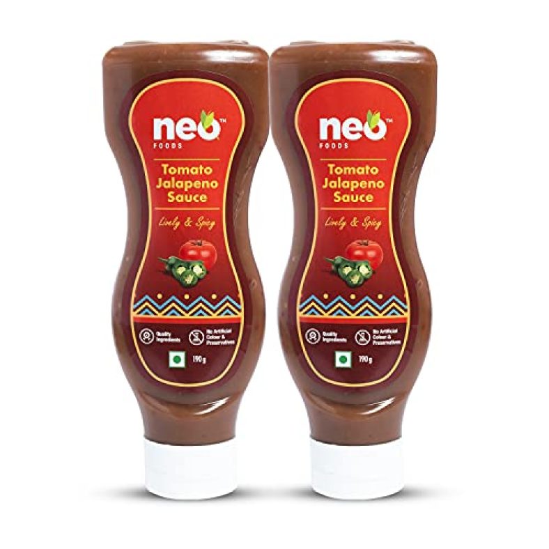 Neo Foods Tomato Jalapeno Sauce 190G I P2 I 100% Vegan I Topping And Dip For Snacks, No Preservatives & Non-Gmo, Tangy & Spicy Flavour, Squeeze Bottle I (Pack Of 2)