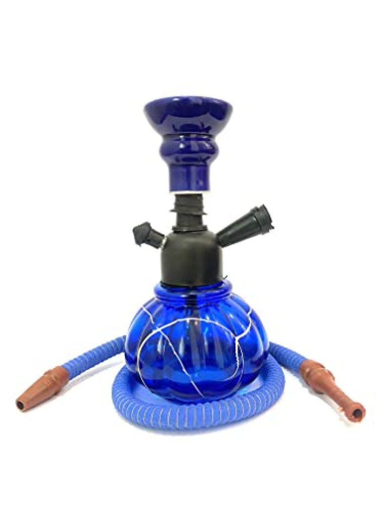 Decent | Kohli Glass Hookah Pot Blue Glossy Kharbuza Shaped (8 Inches)