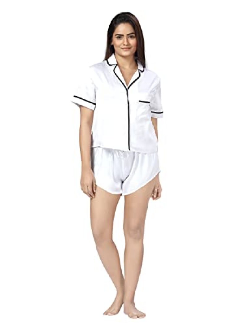 Aarika Women’S Shirt & Shorts Set Night Shirt (Ns-Re-5407_White_M)