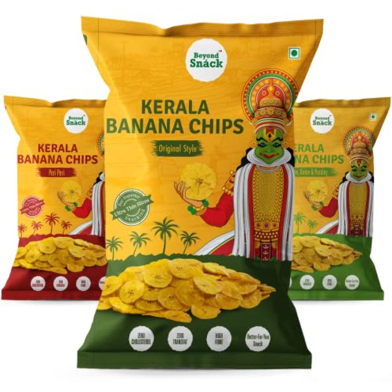 Beyond Snáck Kerala Banana Chips Healthy & Delicious Snacks- 3 Flavours- 450G (Original Style, Peri Peri And Sour Cream Onion Parsley)