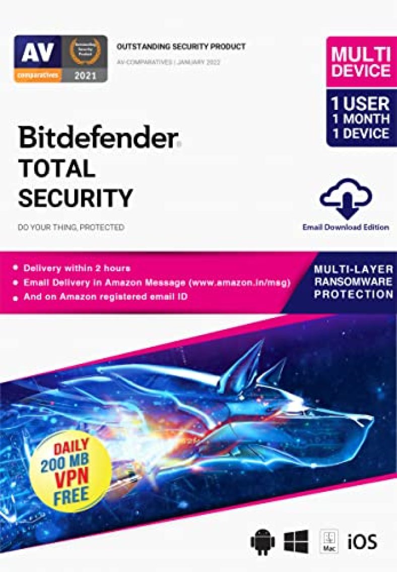 Bitdefender 1 User, 1 Month, 1 Device – Total Security | Windows | Mac | Android | Ios | Latest Version | – [Email Delivery In 2 Hours – No Cd]