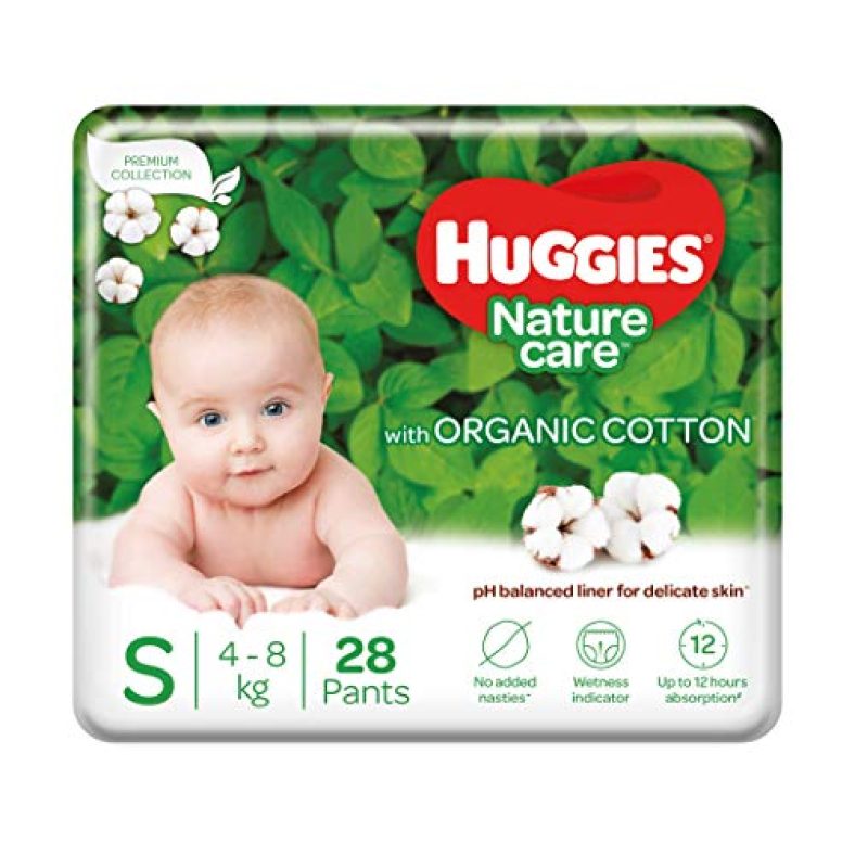 Huggies Nature Care Pants, Small (S) Size Baby Diaper Pants, 28 Count, Nature’S Gentle Protection With Organic Cotton