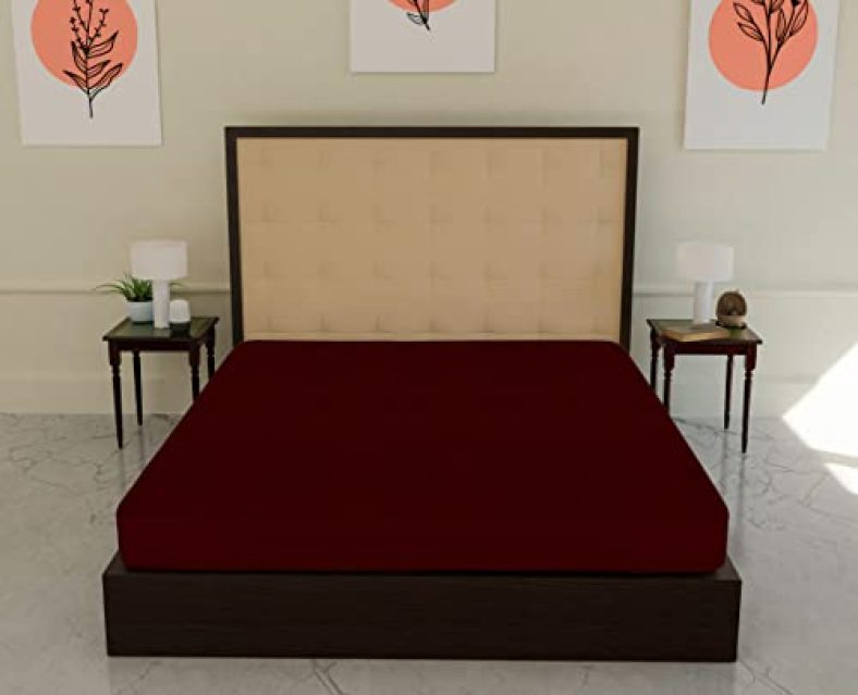 Shri Vyas Linen 100% Waterproof Dustproof, Terry Cotton, Mattress Protector Double Size Bed, Maroon (36X72)