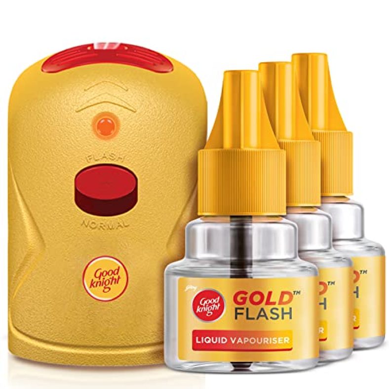 Good Knight Gold Flash | Mosquito Repellent Combo Pack | Machine + 3 Refills (45Ml Each)