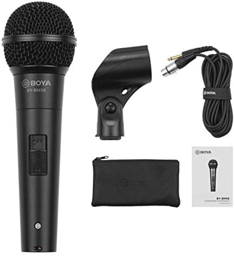 Boya By-Bm58 Professional Cardioid Dynamic Microphone With 5 Metre Xlr Cable, Microphone Mount & Carrying Bag. Inbuilt Pop Filter. For Vocal Or Singing Recording Live Audio Recording