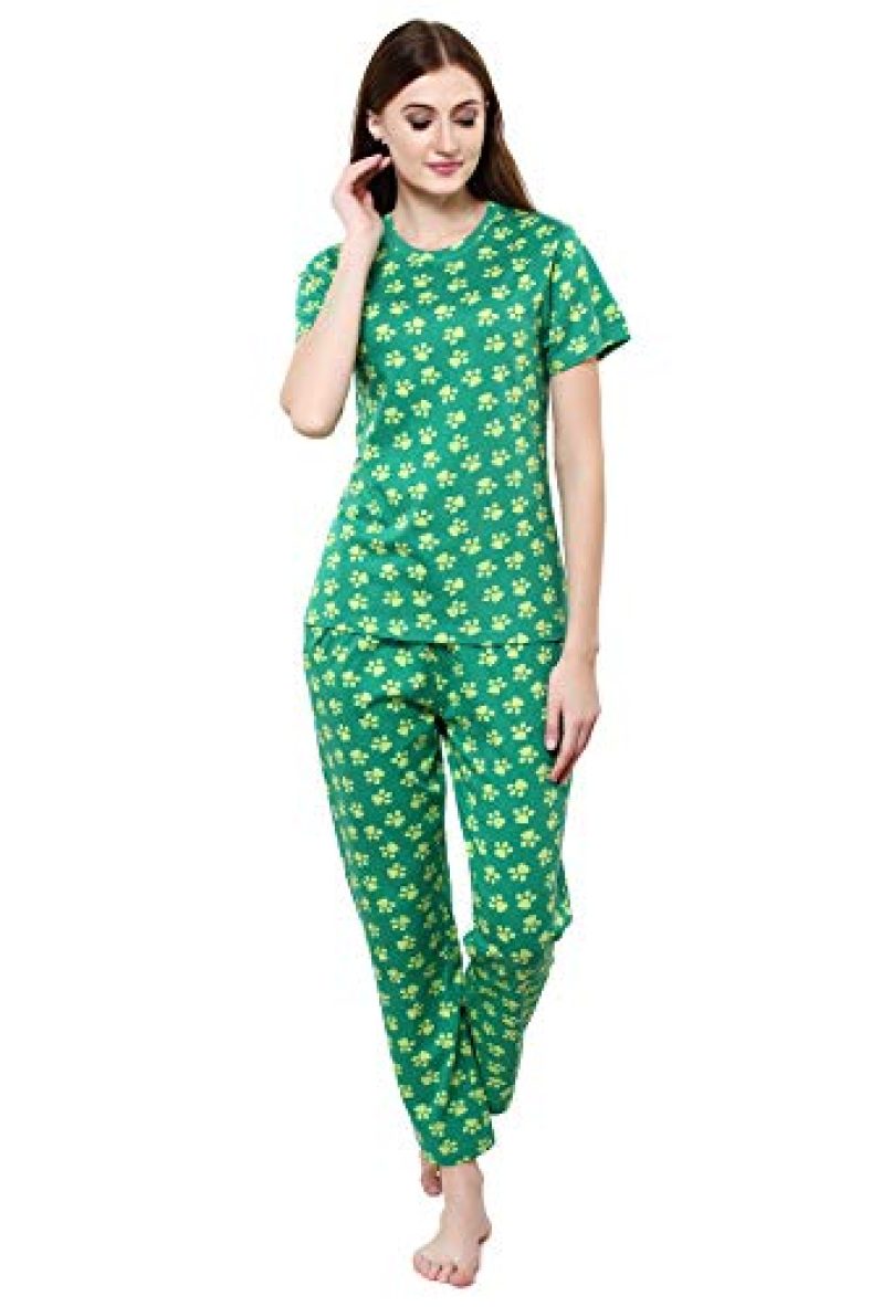 Evolove Women’S Cotton Printed Pyjama Set Pack Of 1 (Npskn1366Gn-Xxl_Green_Xx-Large)